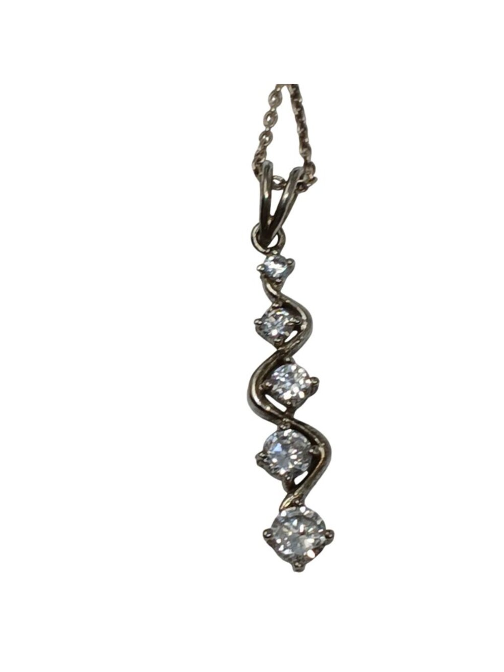 Sterling Silver Cubic Zirconia 5 Graduated Drop Pendant Necklace 17" Chain #ST-4 - Picture 4 of 11